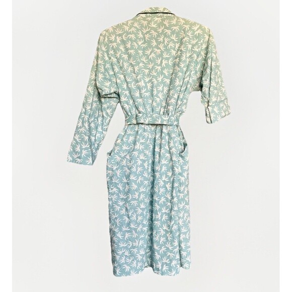 VTG 80s Taurus II Palm Tree Union Made Shoulder Pads Midi Dress Womens 12 Green - Picture 2 of 10